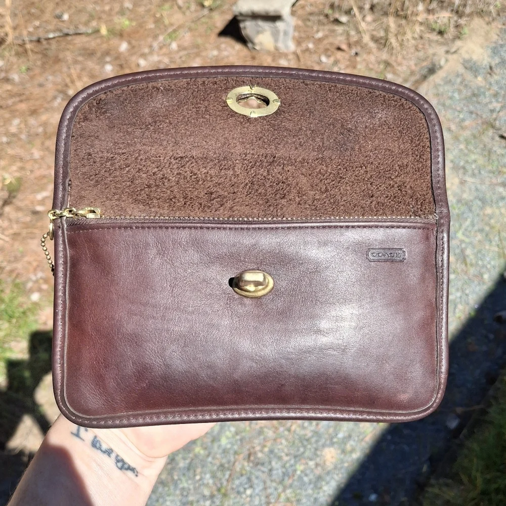 Vintage 90's Coach Brown Glove Tanned Leather Turnlock Case Clutch Pouch #7171 - Picture 8 of 12